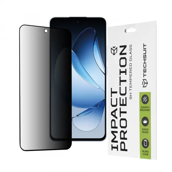 Folie de protectie Ecran Privacy Techsuit pentru Oppo Reno13, Sticla Securizata, Full Glue, 111D