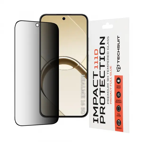 Folie de protectie Ecran Privacy Techsuit pentru Realme 16, Sticla Securizata, Full Glue, 111D