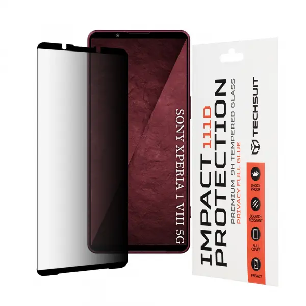 Folie de protectie Ecran Privacy Techsuit pentru Sony Xperia 1 VIII, Sticla Securizata, Full Glue, 111D