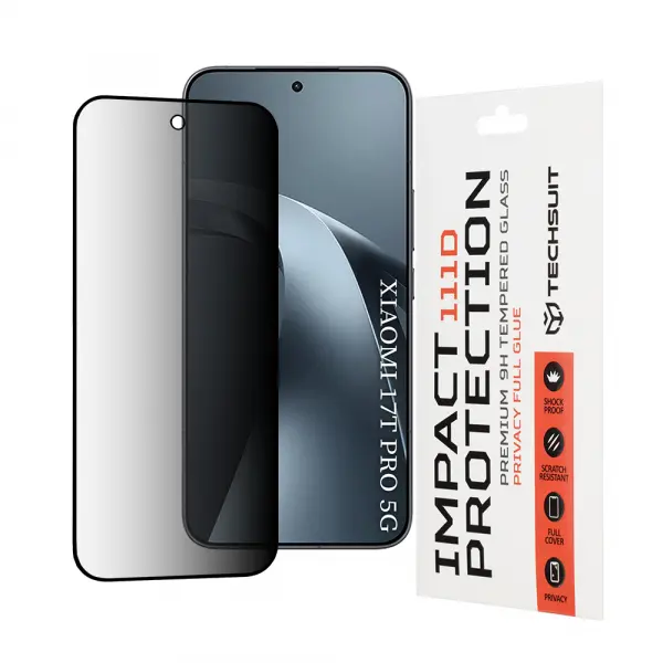 Folie de protectie Ecran Privacy Techsuit pentru Xiaomi 17T Pro, Sticla Securizata, Full Glue, 111D