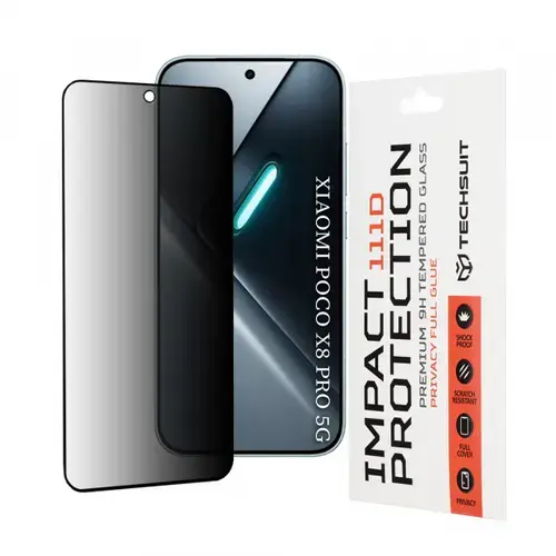 Folie de protectie Ecran Privacy Techsuit pentru Xiaomi Poco X8 Pro, Sticla Securizata, Full Glue, 111D