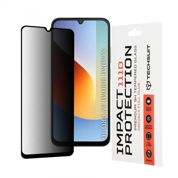 Folie de protectie Ecran Privacy Techsuit pentru Xiaomi Redmi A7 Pro 4G, Sticla Securizata, Full Glue, 111D
