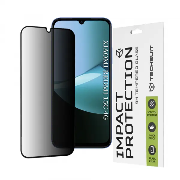 Folie de protectie Ecran Privacy Techsuit pentru Xiaomi Redmi 15C 5G / 15C 4G, Sticla Securizata, Full Glue, 111D
