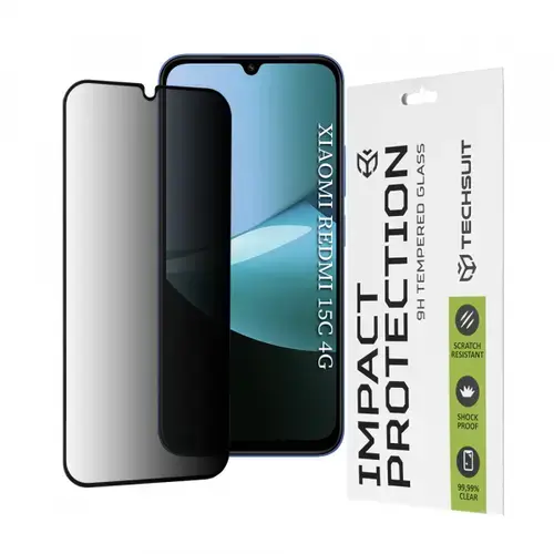 Folie de protectie Ecran Privacy Techsuit pentru Xiaomi Redmi 15C 5G / 15C 4G, Sticla Securizata, Full Glue, 111D