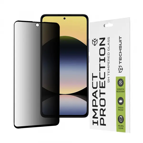 Folie de protectie Ecran Privacy Techsuit pentru Xiaomi Redmi Note 14 4G (Regional) / Note 14 5G, Sticla Securizata, Full Glue, 111D