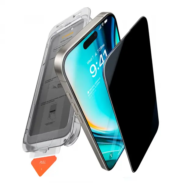Folie de protectie Ecran Privacy Torras GlassGo Install Master pentru Apple iPhone 16 Pro Max, Sticla Securizata, Full Glue
