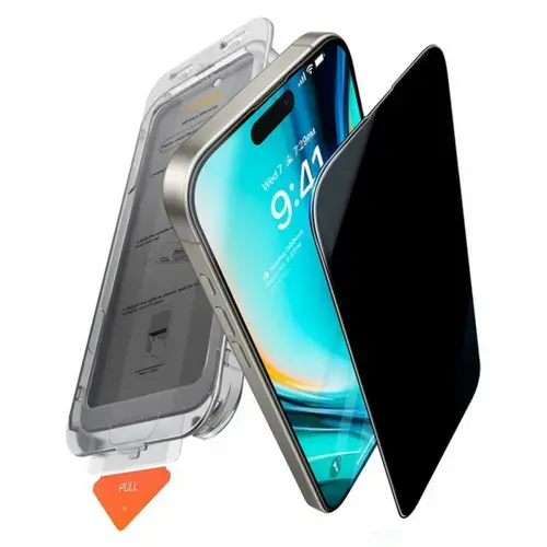 Folie de protectie Ecran Privacy Torras GlassGo Install Master pentru Apple iPhone Air, Sticla Securizata, Full Glue