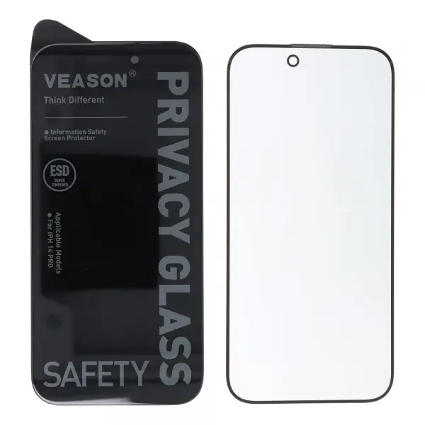 Folie de protectie Ecran Privacy Veason pentru Apple iPhone 14 Pro, Sticla Securizata, Full Glue, 6D