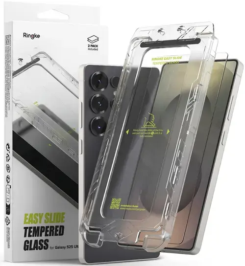 Folie de protectie Ecran Ringke Easy Slide pentru Samsung Galaxy S25 Ultra S938, Sticla Securizata, Full Glue, Set 2 bucati