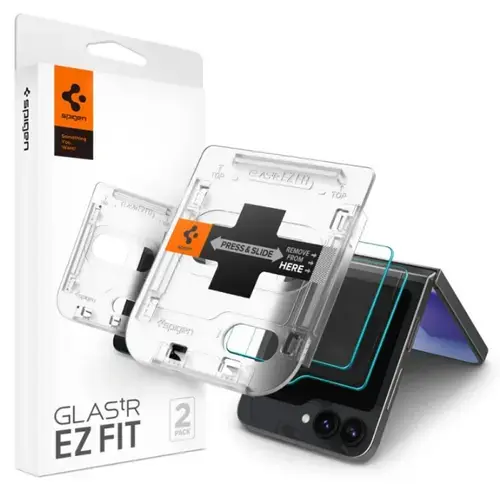 Folie de protectie Ecran Spigen EZ FIT pentru Samsung Galaxy Z Flip6, Sticla Securizata, Full Glue, Set 2 bucati, 2.5D, Ecran Exterior AGL07972