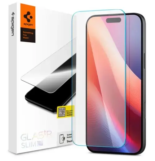 Folie de protectie Ecran Spigen GlastrR Slim HD pentru Apple iPhone 16 / 15, Sticla Securizata, Full Glue, 2.5D