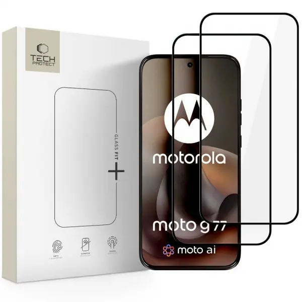 Folie de protectie Ecran Tech-Protect FIT+ pentru Motorola Moto G77 / G67, Sticla Securizata, Full Glue, Set 2 bucati, 2.5D, Neagra