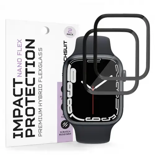 Folie de protectie Ecran Techsuit Nano Flex pentru Apple Watch Series 9 / 8 / 7 41mm, Plastic, Set 2 bucati, Neagra