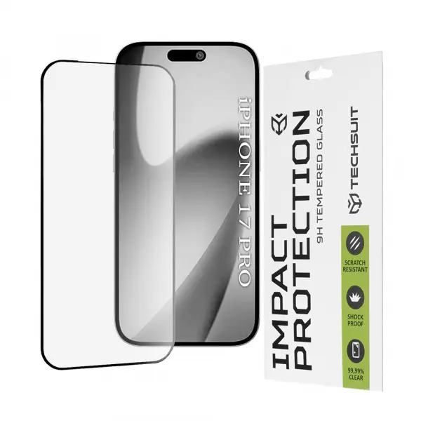 Folie de protectie Ecran Techsuit pentru Apple iPhone 17 Pro, Sticla Securizata, Full Glue, 111D, Neagra