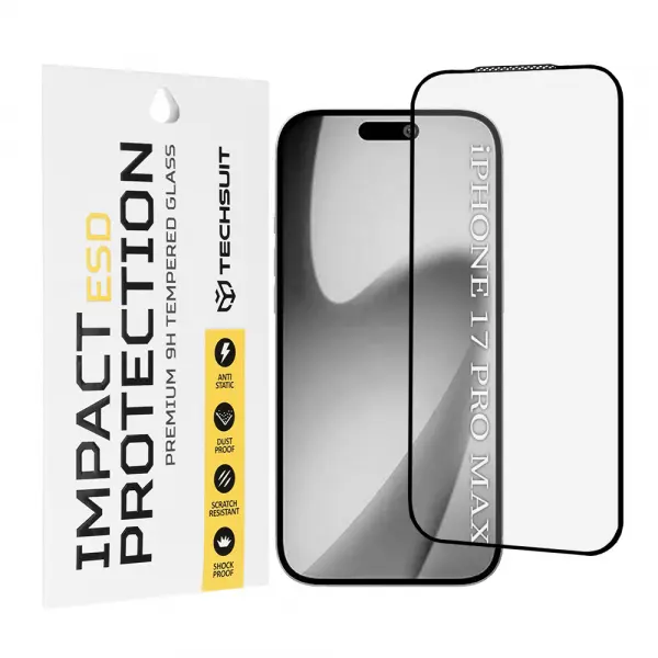 Folie de protectie Ecran Techsuit pentru Apple iPhone 17 Pro Max, Sticla Securizata, Full Glue, Neagra