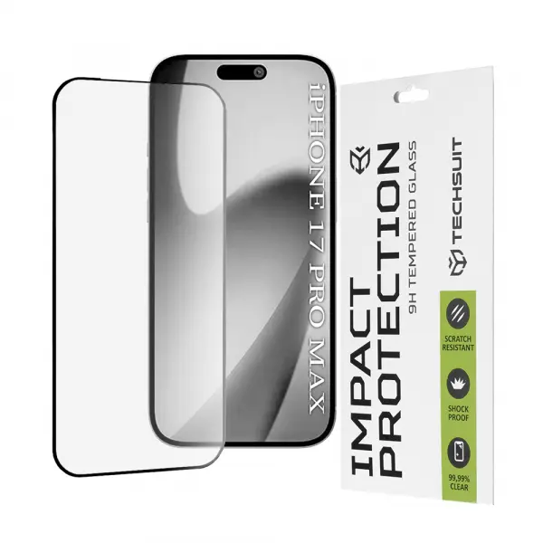 Folie de protectie Ecran Techsuit pentru Apple iPhone 17 Pro Max, Sticla Securizata, Full Glue, 111D, Neagra