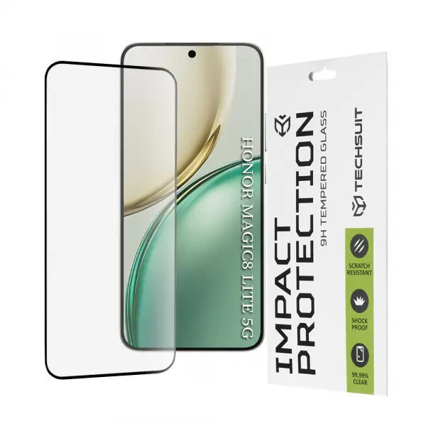 Folie de protectie Ecran Techsuit pentru Honor Magic8 Lite, Sticla Securizata, Full Glue, 111D, Neagra