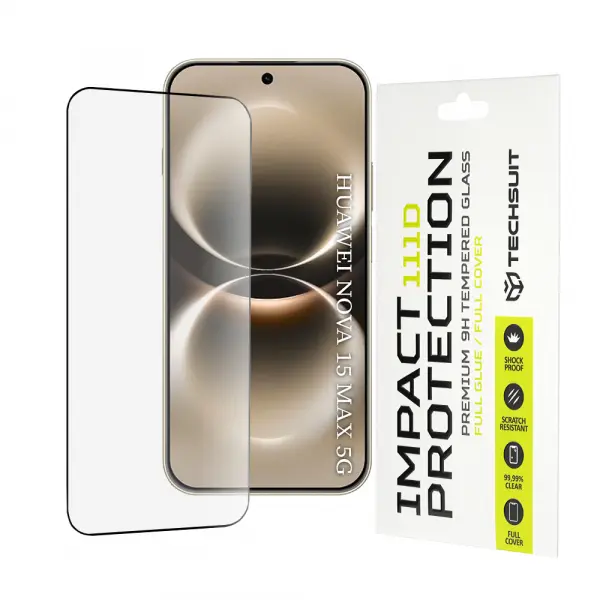 Folie de protectie Ecran Techsuit pentru Huawei nova 15 Max, Sticla Securizata, Full Glue, 111D, Neagra
