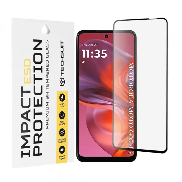 Folie de protectie Ecran Techsuit pentru Motorola Moto E15 / G05, Sticla Securizata, Full Glue, Neagra