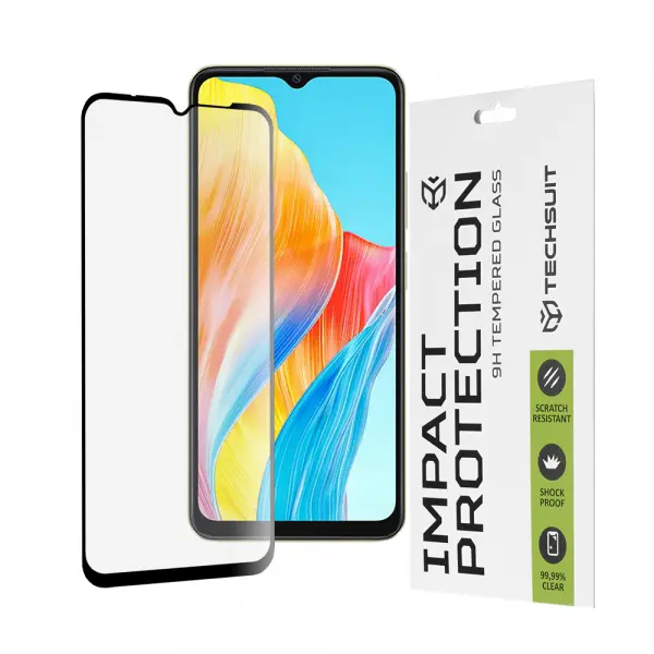 Folie de protectie Ecran Techsuit pentru Oppo A18 / A38, Sticla Securizata, Full Glue, 111D, Neagra