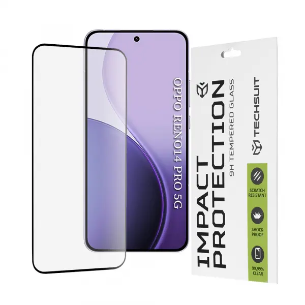 Folie de protectie Ecran Techsuit pentru Oppo Reno14 Pro, Sticla Securizata, Full Glue, 111D, Neagra