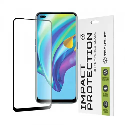Folie de protectie Ecran Techsuit pentru Oppo Reno4 Lite, Sticla Securizata, Full Glue, 111D (Transparent/Negru)