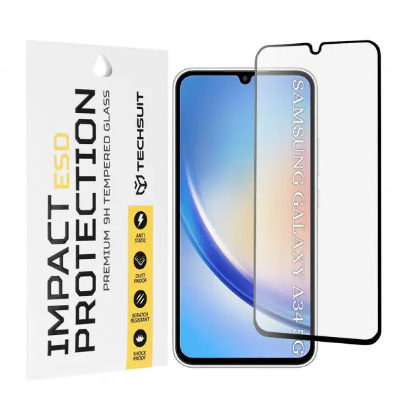 Folie de protectie Ecran Techsuit pentru Samsung Galaxy A34 A346, Sticla Securizata, Full Glue, Neagra