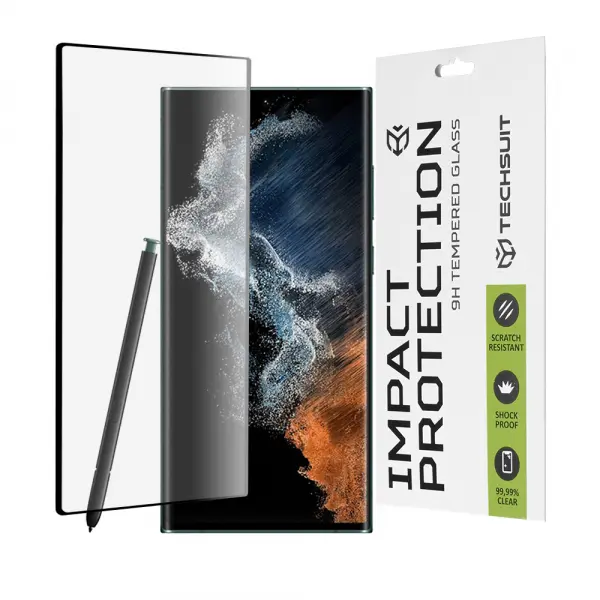 Folie de protectie Ecran Techsuit pentru Samsung Galaxy S22 Ultra 5G S908, Sticla Securizata, Full Glue, 111D, Neagra