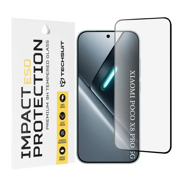 Folie de protectie Ecran Techsuit pentru Xiaomi Poco X8 Pro, Sticla Securizata, Full Glue, Neagra
