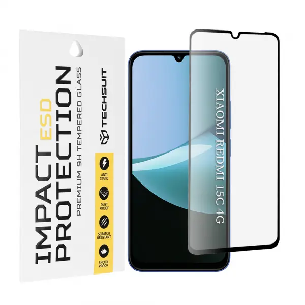 Folie de protectie Ecran Techsuit pentru Xiaomi Redmi 15C 5G / 15C 4G, Sticla Securizata, Full Glue, Neagra