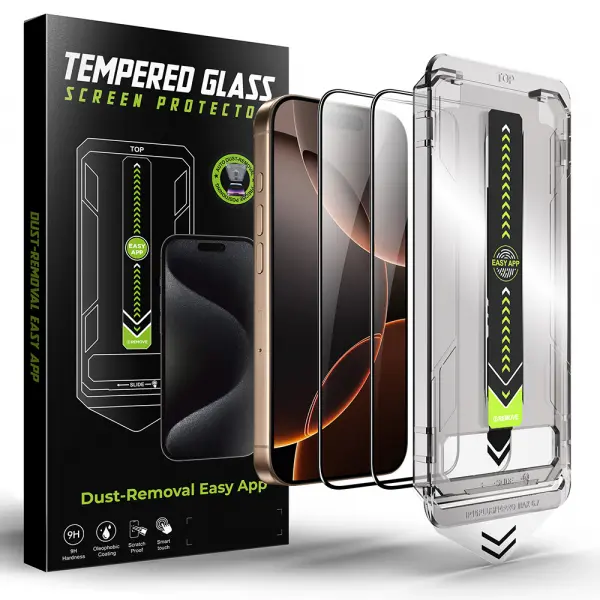Folie de protectie Ecran Techsuit TitanGlass pentru Apple iPhone 15 Pro, Sticla Securizata, Full Glue, Set 2 bucati, Neagra