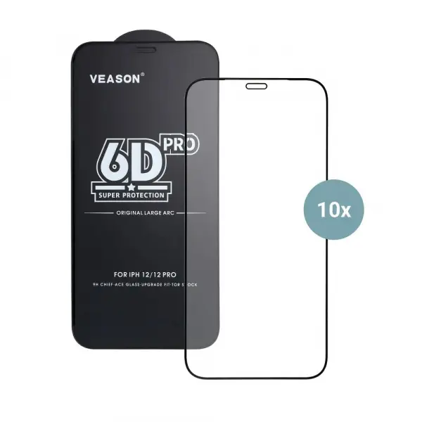 Folie de protectie Ecran Veason PRO pentru Apple iPhone 17 Pro, Sticla Securizata, Full Glue, Set 10 bucati, 6D, Neagra