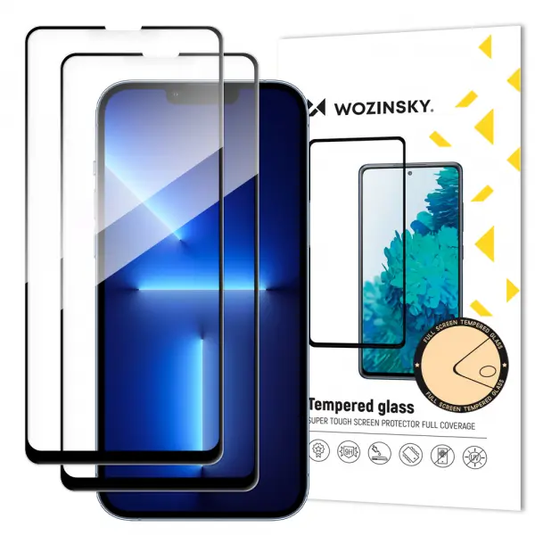 Folie de protectie Ecran WZK pentru Apple iPhone 17e / 16e / 14 / 13 Pro, Sticla Securizata, Full Glue, Set 2 bucati, Neagra