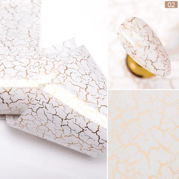 Folie de transfer BP-44 4x100 cm | Decor cracked alb-auriu pentru unghii