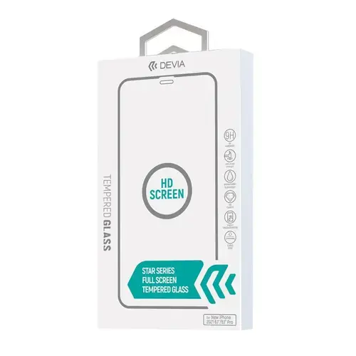 Folie Protectie Devia Sticla DEVFOLIXIIIPBK pentru iPhone 13 / 13 Pro, Temperata, Anti-Shock, 9H, 0.26mm (Negru/Transparent)