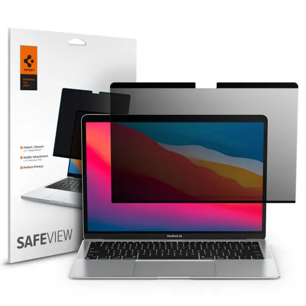 Folie Protectie Privacy Spigen Safe View Magnetic pentru Apple MacBook Air M3 13inch (2024) / (2022), Plastic AFL06253
