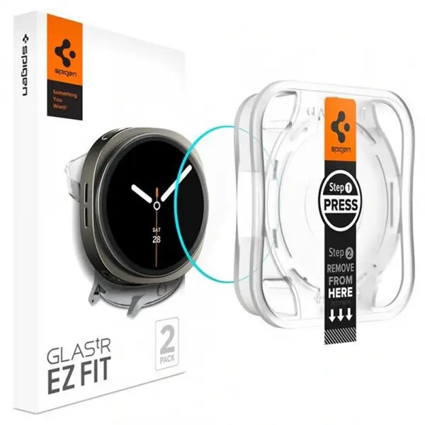 Folie Protectie Spigen GlastR EZ FIT pentru Samsung Galaxy Watch8 40mm, Set 2 bucati, Sticla Securizata AGL09876