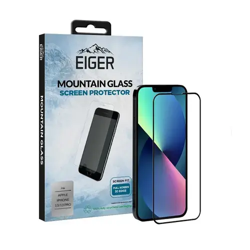 Folie Protectie Sticla Eiger 3D Edge to Edge iPhone 13/13 Pro, 0.33mm, 9H, oleophobic (Negru/Transparent)