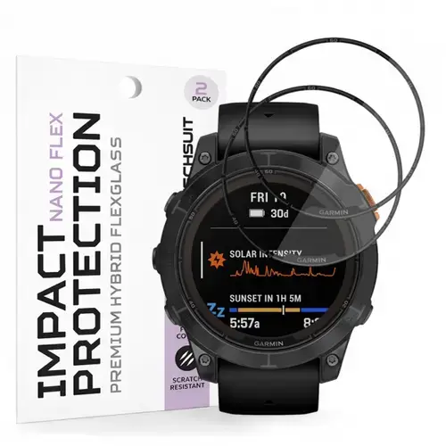 Folie Protectie Techsuit Nano Flex pentru Garmin Fenix 7 Pro Solar, Set 2 bucati, Plastic, Neagra
