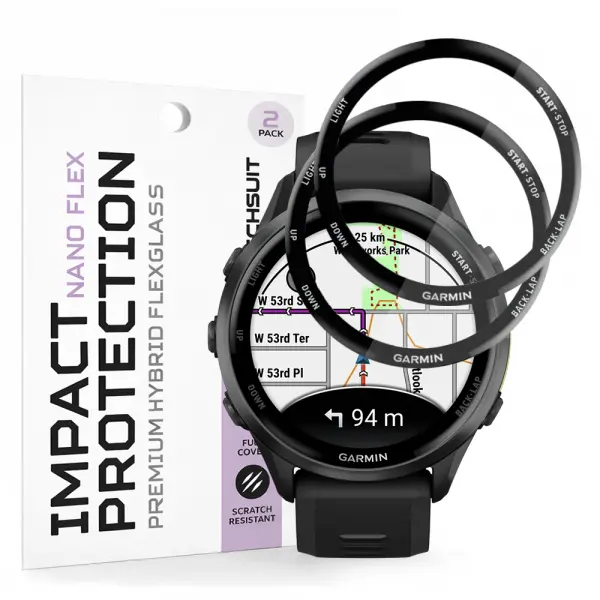 Folie Protectie Techsuit Nano Flex pentru Garmin Forerunner 570 47mm / 970, Set 2 bucati, Plastic, Neagra