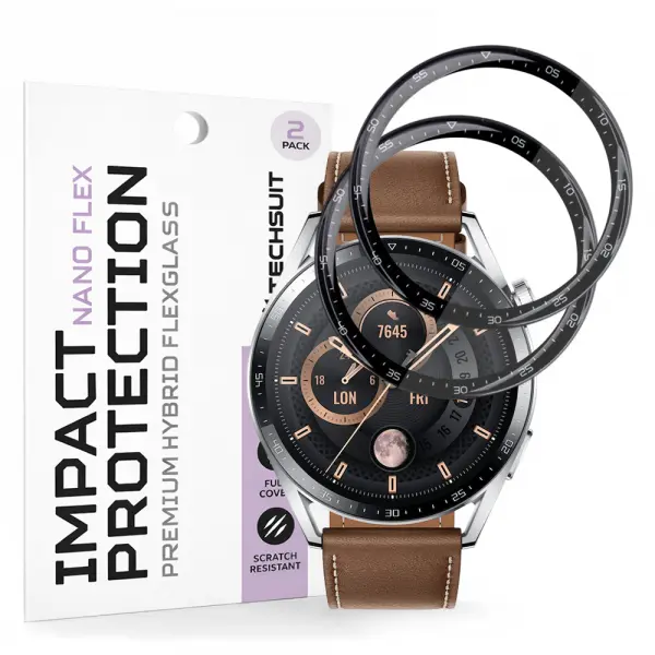 Folie Protectie Techsuit Nano Flex pentru Huawei Watch GT 3 46mm, Set 2 bucati, Plastic, Neagra