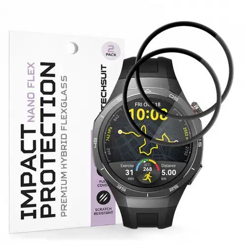 Folie Protectie Techsuit Nano Flex pentru Huawei Watch GT 5 Pro 46mm, Set 2 bucati, Plastic, Neagra