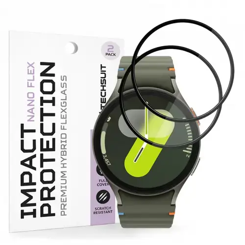Folie Protectie Techsuit Nano Flex pentru Samsung Galaxy Watch7 44mm, Set 2 bucati, Plastic, Neagra