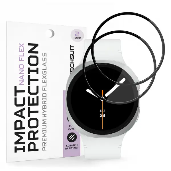 Folie Protectie Techsuit Nano Flex pentru Samsung Galaxy Watch8 44mm, Set 2 bucati, Plastic, Neagra