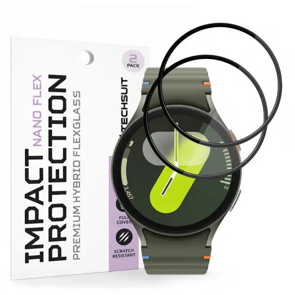 Folie Protectie Techsuit Nano Flex pentru Samsung Galaxy Watch7 44mm, Set 2 bucati, Plastic, Neagra