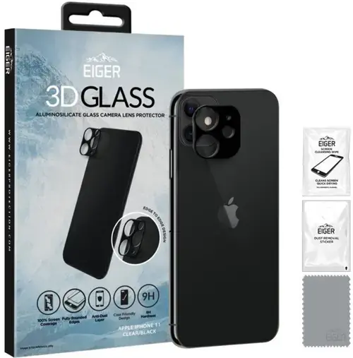Folie Sticla Camera Eiger EGSP00665, pentru iPhone 11, 9H, 0.20mm (Negru)