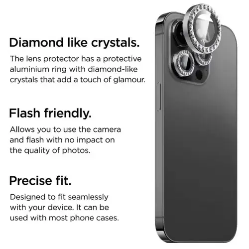 Folie Sticla Camera La Lumiere Diamond Lens pentru Apple iPhone 15 Pro / 15 Pro Max (Argintiu)