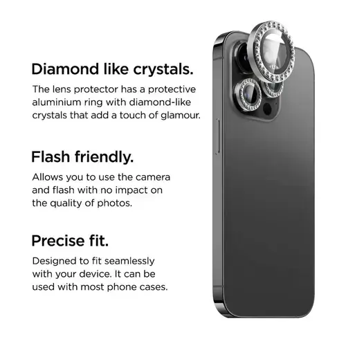 Folie Sticla Camera La Lumiere Diamond Lens pentru Apple iPhone 16 Pro / 16 Pro Max (Argintiu)
