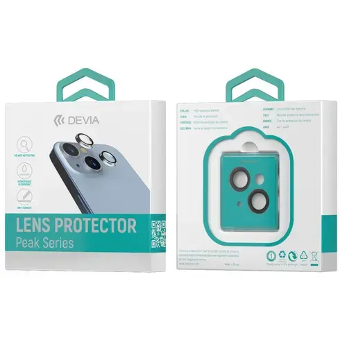 Folie Sticla Devia Camera Peak Series Diamond iPhone 15 / 15 Plus pachet de 2 buc, Argintiu