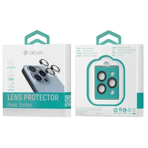 Folie Sticla Devia Camera Peak Series Diamond iPhone 15 Pro / 15 Pro Max pachet de 3 buc, Argintiu